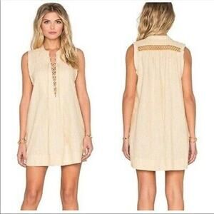 Free People Poppin Off Dress Yellow White Stripe Lace Up Mini- Small